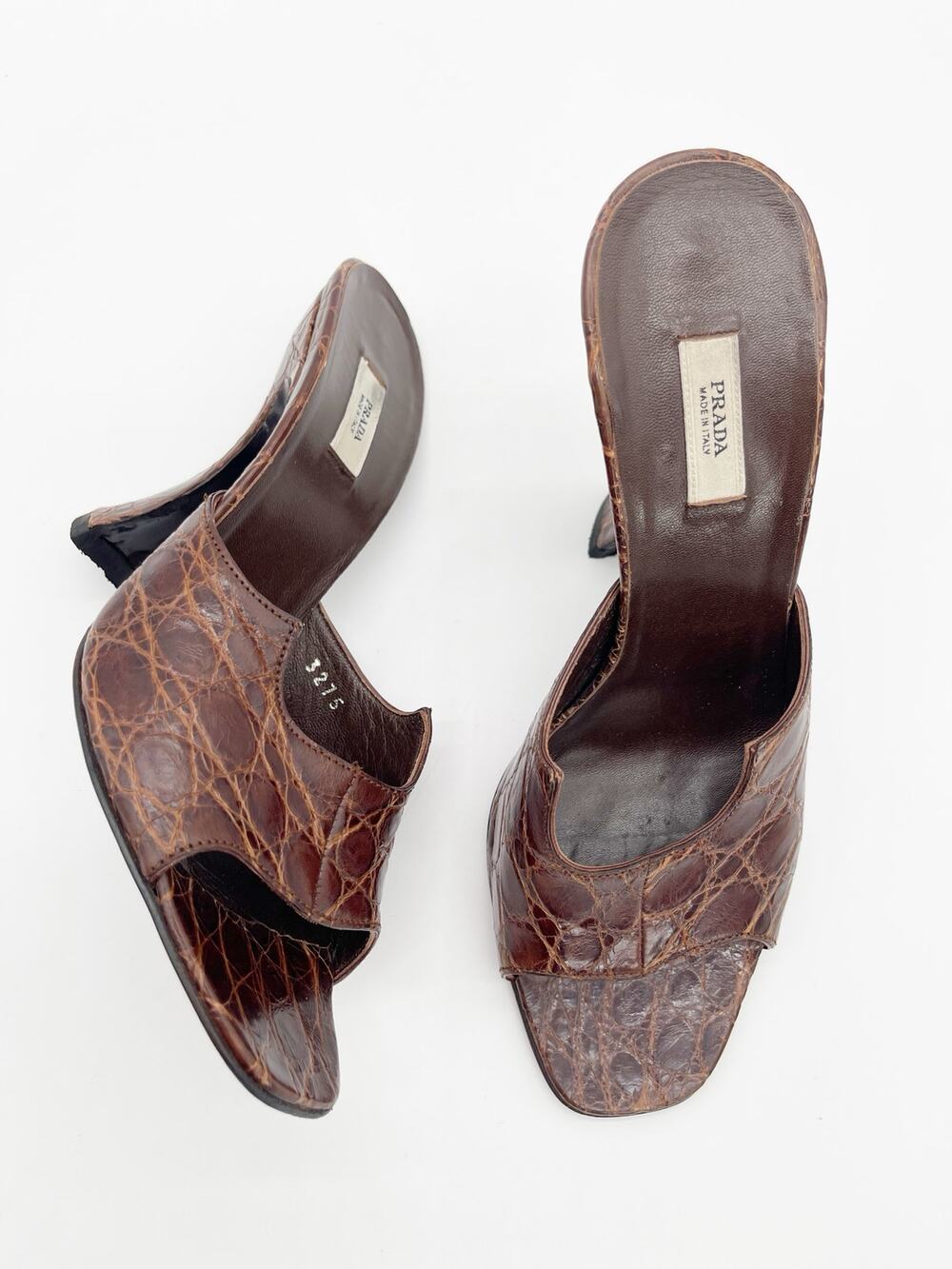Prada Fall 2004 Runway Brown Exotic Leather Sculpted Heel Mules Sandals IT 35.5
